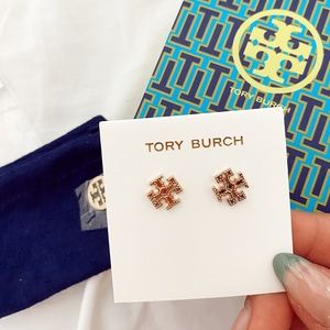 Tory Burch Milgrain Logo Stud Earrings